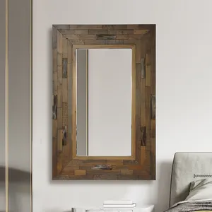 wooden framed decorative rectangle wall mounted mirror for home decor