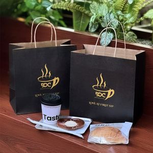 Bolsa de Papel Kraft Personalizada con Logotipo, Ecológica, Reciclable, para Comida para Llevar, Café, Té, Entrega de Alimentos, con Asa - Product Image 3