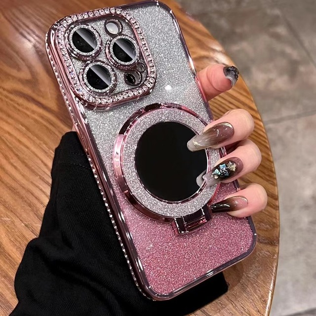 Custom Luxury Designer Clear Phone Cover Shell for iPhone 15 16 13 12 11 Bling Mirror Bracket Holder PC Material