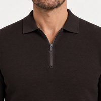 Polo tricoté pour homme, coupe ajustée, décontracté et professionnel, à manches longues, col zippé quart, col rabattu, avec empiècements côtelés aux coudes, uni, personnalisé, collection automne