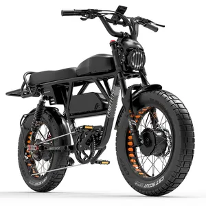Lankeleisi X-Black Knight 2000 W 45AH Bicicleta elétrica com motor duplo, sistema de freio a disco de 7 velocidades, quadro em liga de alumínio, estoque da UE