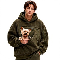 Veste à capuche en polaire sherpa personnalisée OEM, sweat-shirt moelleux surdimensionné personnalisé avec poche pour animal de compagnie, sweat-shirt chaud personnalisé avec logo pour hommes et femmes