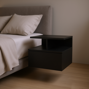 Flopini One-<b>Drawer</b> <b>Floating</b> Nightstand In Black Wengue Finish Modern Minimalist Bedroom Furniture - Product Image 2