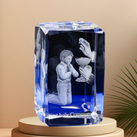 Bloc de cristal gravé au laser 3d personnalisé avec cadeaux pour garçons de première communion