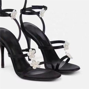 Sandales sexy pour femmes avec fleurs et diamants, escarpins à bride cheville et talons aiguilles pour robe - Product Image 5