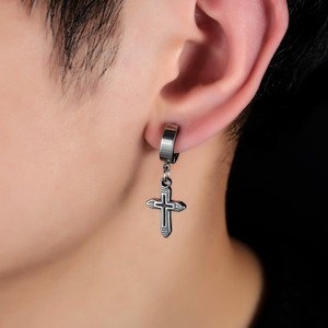 Boucles d'<span class=keywords><strong>oreilles</strong></span> punk en acier inoxydable et pierre naturelle, style coréen minimaliste, clips d'oreille croisés, boucles d'<span class=keywords><strong>oreilles</strong></span> créoles polies pour hommes et femmes cool - Product Image 2