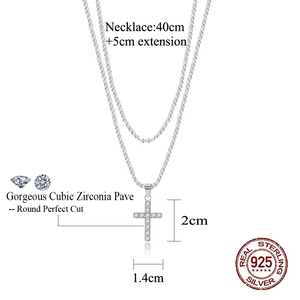 Nuovi Arrivi <span class=keywords><strong>Collana</strong></span> Brillante con Ciondolo a Croce in Argento Sterling S925 con Zirconi Cubici Scintillanti Catena a Clavicola e Doppia Catena - Product Image 5