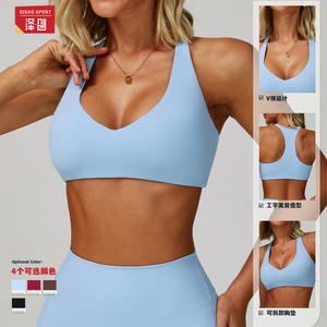 ดิสโก้ สปอร์ตสปอร์ตบราคอวีสำหรับผู้หญิง แห้งเร็ว เรเซอร์แบ็ค โยคะ วิ่ง ชุดออกกำลังกาย สีฟ้าอ่อน ขนาดกลาง - Product Image 1