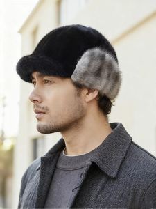 Gorro de Piel de Visón Entera para Hombre, Gorro Grueso y Cálido para Invierno, Moderno y Elegante para Exteriores - Product Image 3