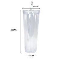Bouteille isotherme en plastique double paroi de 24 oz avec paille, design transparent type Mason, couvercles colorés, bouchon intérieur, isolation thermique