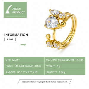 Open Cluster Zircon <b>Ring</b> <b>Stainless</b> <b>Steel</b> 14K Gold Vacuum Plated Gold Tone Adjustable Style <b>Ring</b> - Product Image 4