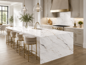 แผ่นควอตซ์พิมพ์ลาย Calacatta Aurelia ยี่ห้อ UNION STONE ขนาดใหญ่พิเศษ เป็นมิตรกับสิ่งแวดล้อม ดีไซน์ทันสมัย เหมาะสำหรับห้องครัว ห้องน้ำ และพื้น - Product Image 5