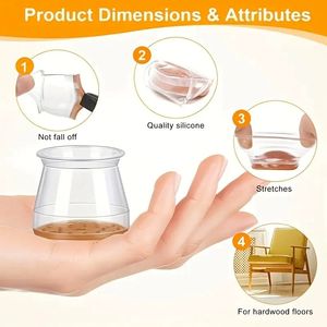 Protecteurs de sol pour pieds de chaise, capuchons en silicone transparent avec coussinets en feutre, protégez les coussinets de carrelage en bois capuchons de meubles réduisant le <span class=keywords><strong>bruit</strong></span> - Product Image 3