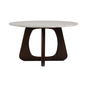 Tavolino da Caffè Rotondo con Piano in Marmo e Base in Legno Scultoreo per Arredamento Soggiorno - Product Image 1