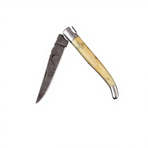 มีดพับเหล็กดามัสกัส ปลายแหลม ด้ามงาช้าง ใบมีดตรง หนา 0.6 มม. - Product Image 1