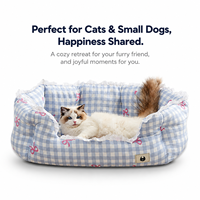 Rechteckiges Haustierbett aus Spitze, klassisches Cartoon-Katzen- und Hundebett, Gingham-Karo-Plüsch mit Rüschenbesatz, erhöhter Rand, OEM, für alle Jahreszeiten