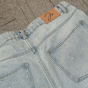 Shorts de Jean de Algodón Vintage de Alta Calidad del Fabricante con Logotipo Personalizado de Pedrería para Mujer y <span class=keywords><strong>Hombre</strong></span> con Lavado Ácido y Desgastado por el Sol - Product Image 3