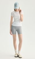 Haut de sport pour femme à manches courtes, texture sans couture, respirant, coupe ajustée, couleur unie, pour la course, le fitness et le yoga