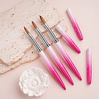Pinceau à ongles en acrylique de bonne qualité avec manche en métal rose dégradé, 100% Kolinsky, avec décoration en diamant # 8/ # 10/ # 12