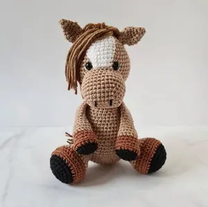 Tùy chỉnh tay Crochet Ngựa đồ chơi dễ thương và đáng yêu màu nâu Pony động vật Amigurumi Pony trẻ em Đồ chơi