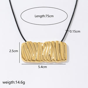 Moda tendencia joyería declaración deslustre libre largo PU cuero Acero inoxidable rectángulo colgante babero collar - Product Image 2