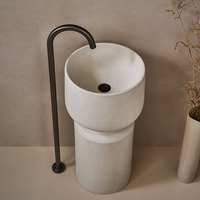 Lavabo sur pied en pierre artificielle européenne moderne blanc mat 2024 pour salle de bain, lavabo pour hôtel