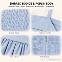Robe midi en coton personnalisée pour femme, à bretelles spaghetti, col carré, corsage froncé et taille froncée, vente en gros, fabricant OEM ODM