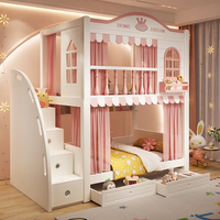Lit Superposé pour Enfants, Lit Superposé Escamotable Rose Princesse avec Toboggan et Escalier pour Filles