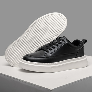 Chunky Shoes Men Autumn Round Toe Pu <b>Leather</b> Lace up Platform <b>Sneakers</b> Light Weight Rubber Outsole EVA Midsole Solid - Product Image 3