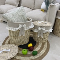 Panier de rangement en osier et rotin de fournisseurs bon marché avec couvercle pour solution d'organisation du linge