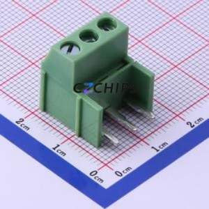 XY129R-A-5.0-3P Screw Terminal Block Bent Lead Through Hole,P=5mm Connector 1x3P 5mm Green Right Angle Insert - Product Image 1