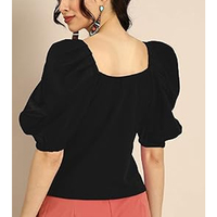 Chemisier Élégant en Soie Mousseline Unie pour Femme, Style Professionnel Décontracté, Manches Bouffantes Brodé, Boutons, Écologique et Respirant