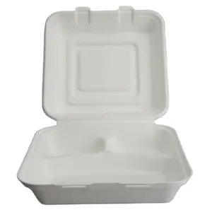 Food-grade Sugarcane Bagasse Lunch Box Compostable Disposable Paper Clamshell Biodegradable Food Container