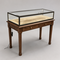 Vitrine à bijoux vintage en bois avec dessus en verre trempé, comptoir de présentation de bijoux de luxe pour boutique