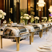 Ensemble de réchauds de luxe à couvercle roulant, chauffe-plats commerciaux en acier inoxydable pour buffet avec supports à combustible, équipement de restauration