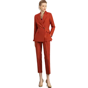 2024 Latest High Society Professional 2 Piece Office Suit Women Business Red Blazer Work Wear Set