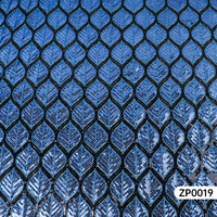 Tissu de soirée brodé en tulle français noir et bleu, orné de perles lourdes et de motifs de feuilles perlées, pour robes et vêtements, avec sequins