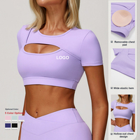 T-shirts de yoga respirants d'été à maintien élevé, séchage rapide, en maille, coupe ajustée, pour femmes, avec coussinets intégrés – Vente en gros