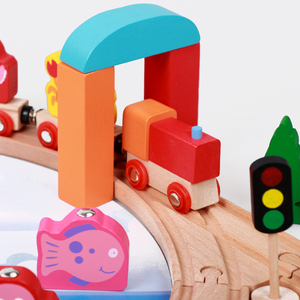 Jouet éducatif multifonction 2 en 1 pour enfants : train en bois sur rail et <span class=keywords><strong>jeu</strong></span> de pêche magnétique - Product Image 2