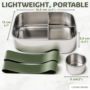 LIHONG Contenitore per Pranzo in Acciaio Inox a 3 Scomparti, 27oz, Ermetico, per Alimenti, Adatto a <span class=keywords><strong>Microonde</strong></span>/Lavastoviglie/Congelatore, per Lavoro - Product Image 4