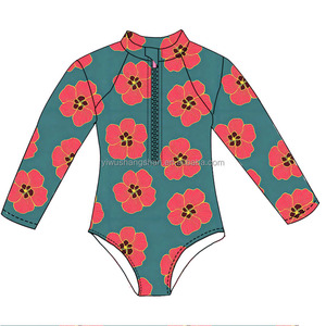 ชุดว่ายน้ำเด็กผู้หญิงลายฮาวายฤดูร้อนแบบสั่งทำพิเศษ แขนยาวแบบชิ้นเดียว ชุดว่ายน้ำบิกินี่แบบมีซิปสำหรับเด็กเล็ก - Product Image 3