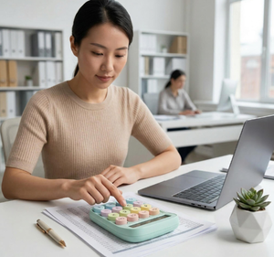 Calculatrice en plastique bleu pastel avec clavier coloré 8 chiffres à usage général alimentée par piles - Product Image 5