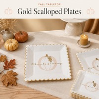 Assiettes en papier pour Thanksgiving, carrées, à bords festonnés, en feuille d'or, jetables, pour fête