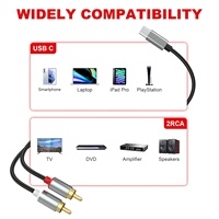 Câble audio USB C vers 2 RCA, cordon séparateur stéréo Y RCA auxiliaire mâle Type-C vers RCA compatible avec le cinéma maison, le haut-parleur, etc.