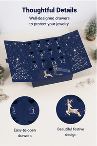 Custom Navy Blue 12 Days <b>Christmas</b> Advent Calendar <b>Box</b> with Drawers Rigid Cardboard Silver Foil Blind <b>Box</b> Mystery Packaging <b>Box</b> - Product Image 4