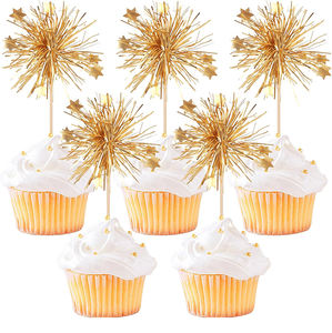Decorazioni per Cupcake a Forma <span class=keywords><strong>di</strong></span> Fuochi d'Artificio Dorati, Agitatori per Bevande con Fiori Luccicanti, Stuzzicadenti per Cocktail per Decorazioni Torta <span class=keywords><strong>di</strong></span> Capodanno - Product Image 2