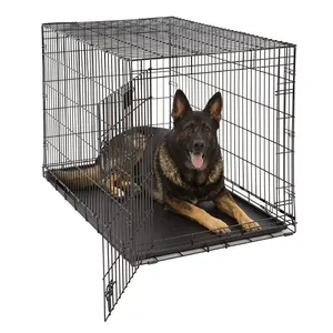 48 Inch Outdoor Portable Dog Cage Indoor Double Door Black Metal Strong Folding Steel Wires Crate For Large Animals Pet Dog Cage