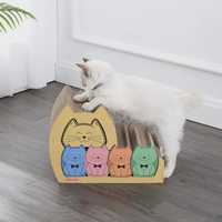 Cave à chat interactive 5-en-1 en carton pour loisirs créatifs familiaux, maison à gratter avec design coulissant, jouets pour l'enrichissement des chats d'intérieur