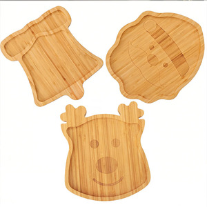 Plateaux de Noël créatifs en bambou, styles cloche, renne et Père Noël, plats peu profonds pour servir la nourriture pour bébé, les fruits et les desserts - Product Image 1