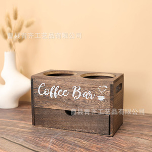 Coffee Bean <b>Storage</b> <b>Box</b> Wooden Desk Organizer With <b>Drawer</b> Coffee Bar Design Rectangle Shape Adjustable For Home Office Use - Product Image 5